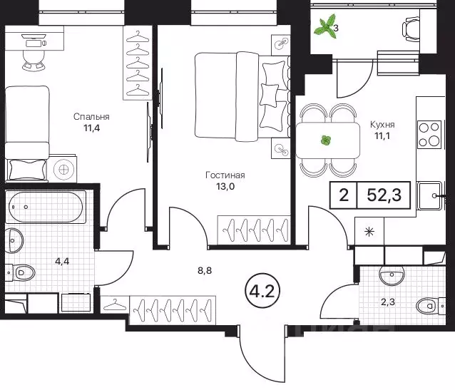 2-к кв. Московская область, Пушкино Пушкино Град жилой комплекс, к2 ... - Фото 1