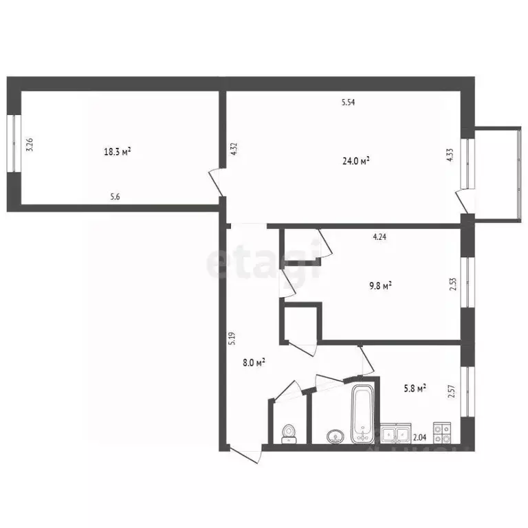 3-к кв. Вологодская область, Череповец ул. Тимохина, 14 (58.7 м) - Фото 2