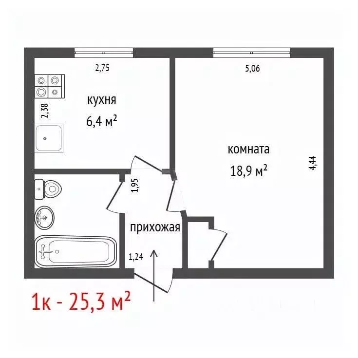 1-к кв. Свердловская область, Первоуральск Цветочная ул., 9 (25.3 м) - Фото 2