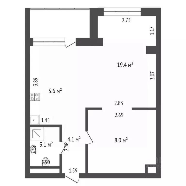 1-к кв. Саха (Якутия), Якутск ул. Жорницкого, 7/32А (40.2 м) - Фото 2