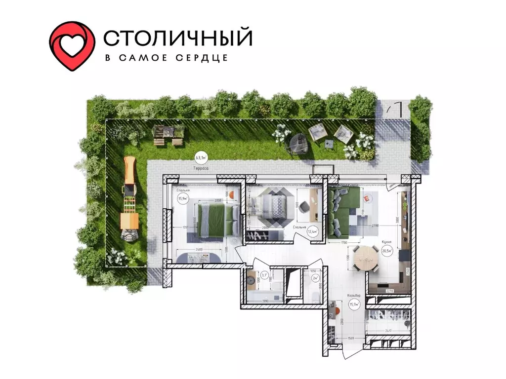 2-к кв. Кемеровская область, Кемерово 15А мкр, Столичный жилой ... - Фото 1