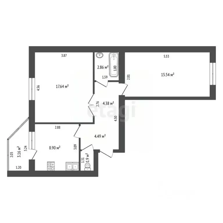 2-к кв. Тамбовская область, Тамбов ул. Чичерина, 58 (54.6 м) - Фото 1