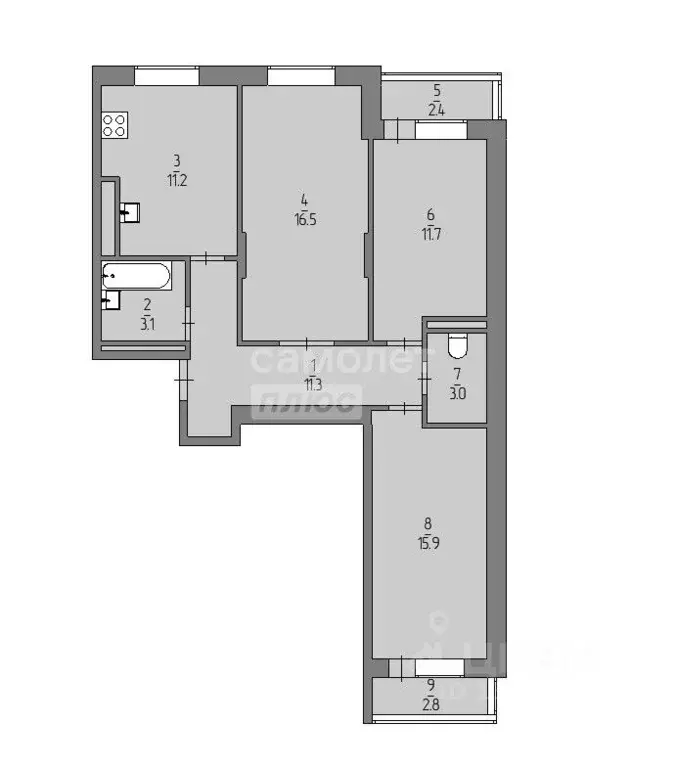 3-к кв. Башкортостан, Уфа Айская ул., 22 (72.7 м) - Фото 2
