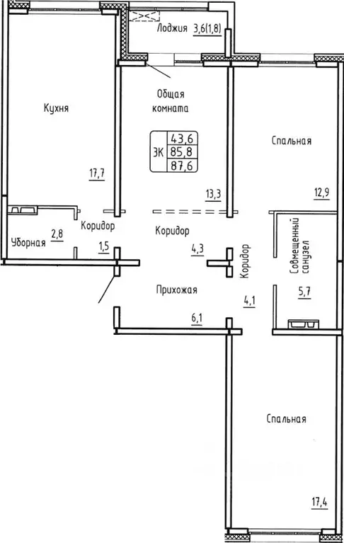 3-к кв. Новосибирская область, Новосибирск  (85.8 м) - Фото 0