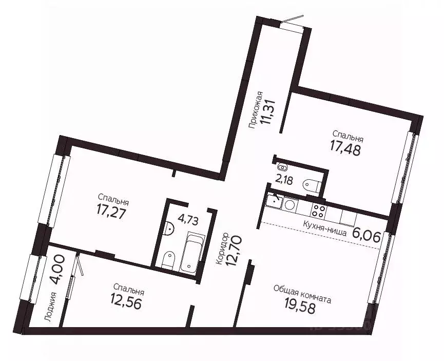 4-к кв. Томская область, Томск Комсомольский просп., 48Б (107.87 м) - Фото 1