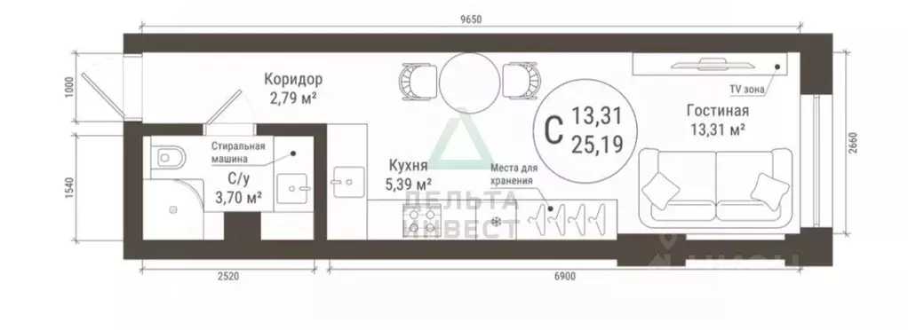 Студия Башкортостан, Уфа ул. Менделеева, 137 (25.19 м) - Фото 1