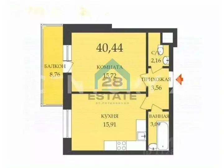 1-к кв. Санкт-Петербург ул. Типанова, 25к1 (44.0 м) - Фото 1