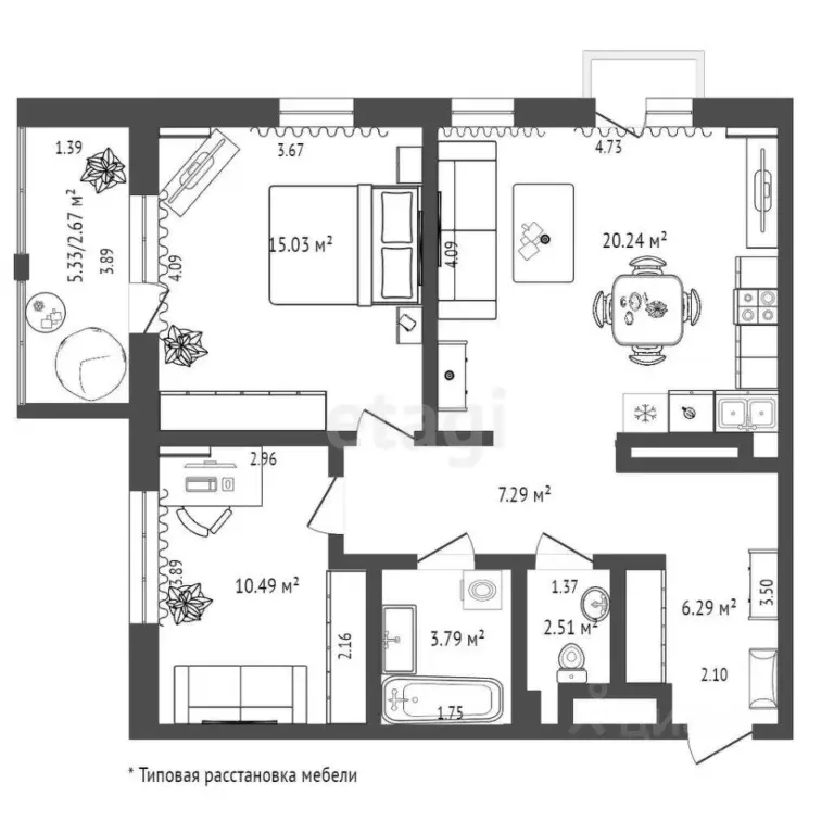 2-к кв. Тюменская область, Тюмень ул. Александра Протозанова, 6 (64.8 ... - Фото 2