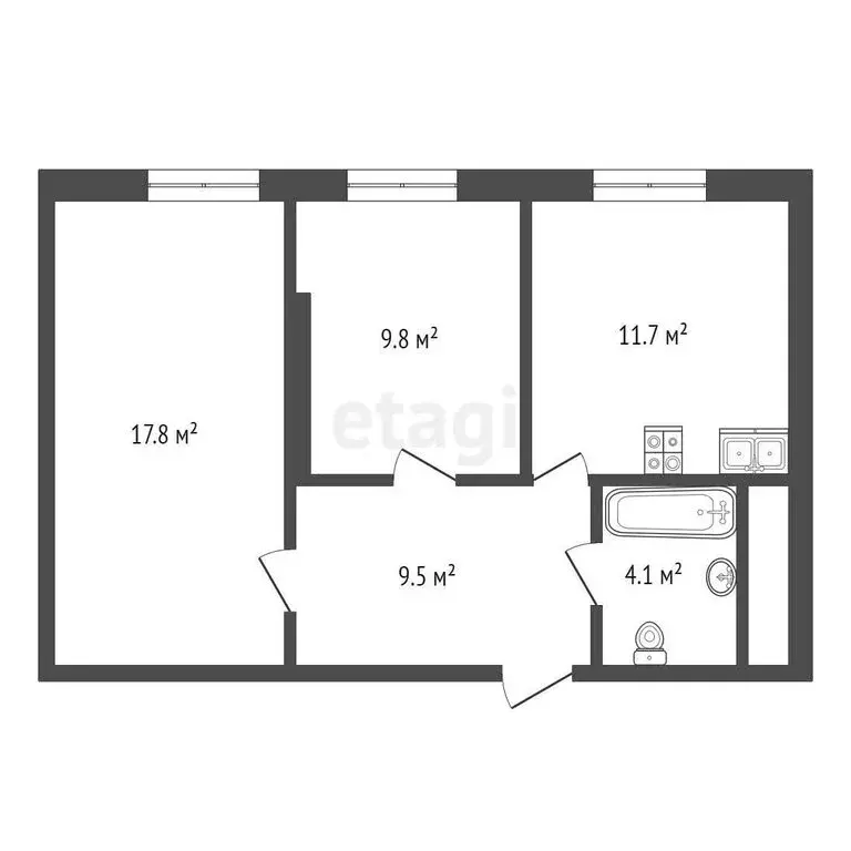 2-комнатная квартира: Тюмень, Арктическая улица, 2 (53 м) - Фото 0