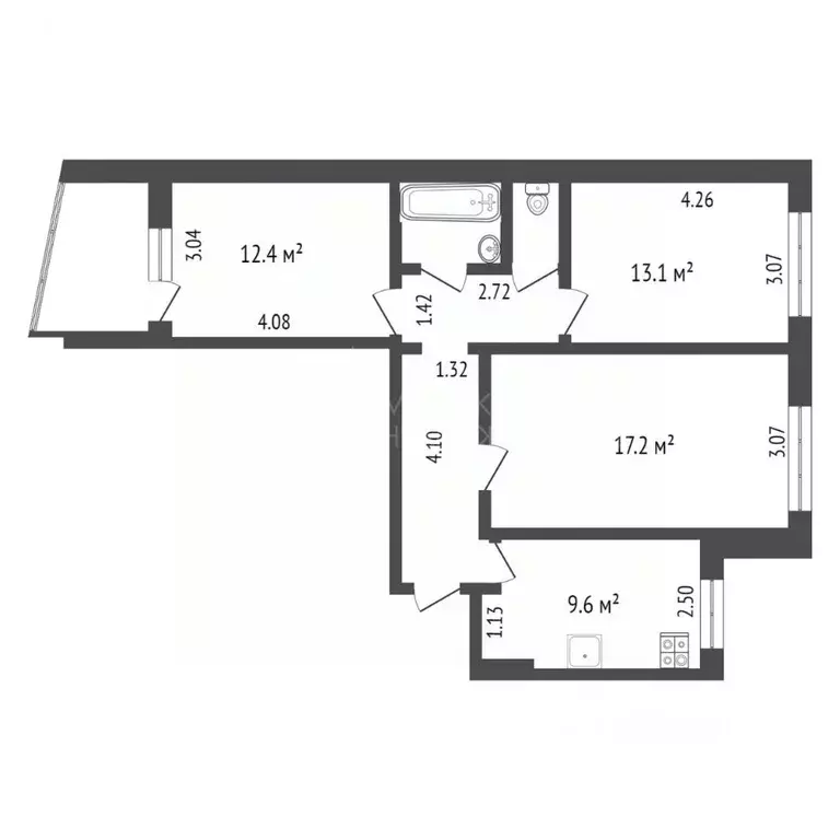 3-к кв. Тюменская область, Тюмень ул. Александра Логунова, 3 (66.0 м) - Фото 2