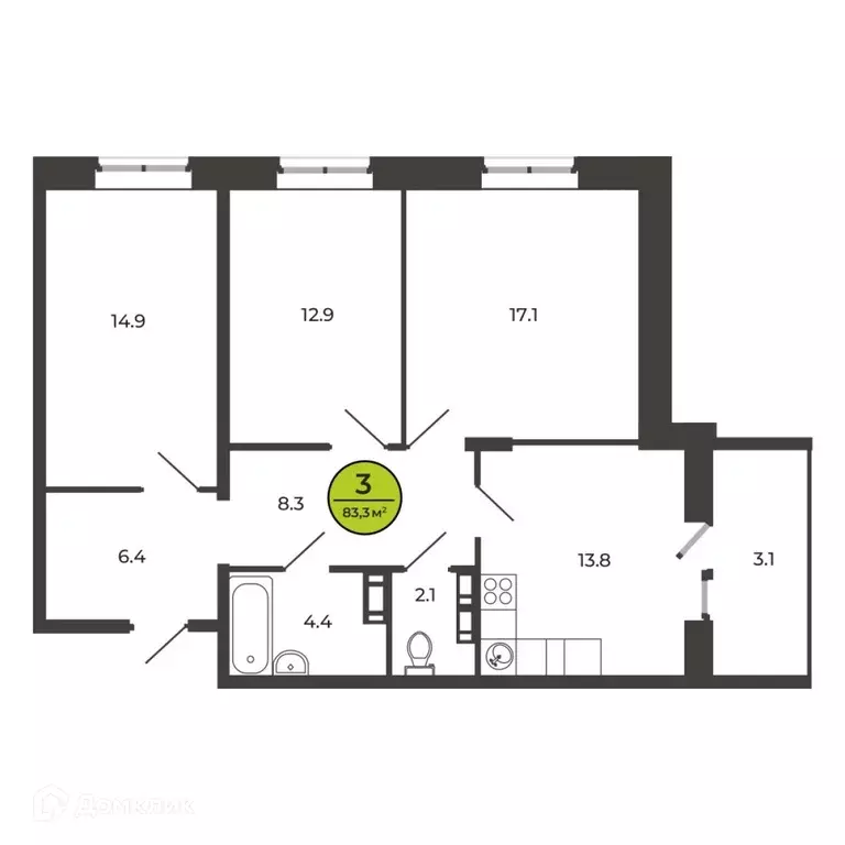 Продаётся 3-к квартира, 83.3 м - Фото 1