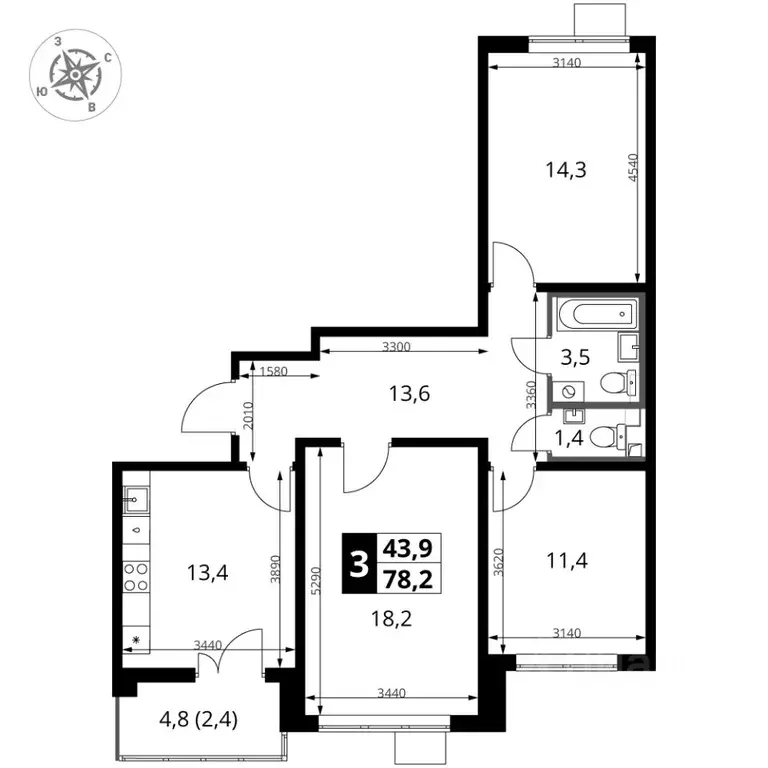 3-к кв. Московская область, Ленинский городской округ, пос. Ленинский ... - Фото 1
