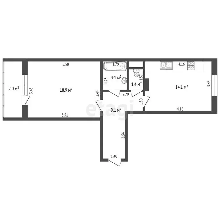 1-комнатная квартира: Саранск, Лямбирское шоссе, 21 (46.6 м) - Фото 1