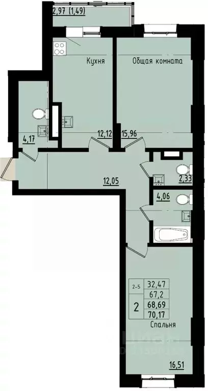2-к кв. Саха (Якутия), Покровск ул. Орджоникидзе, 68 (68.69 м) - Фото 0