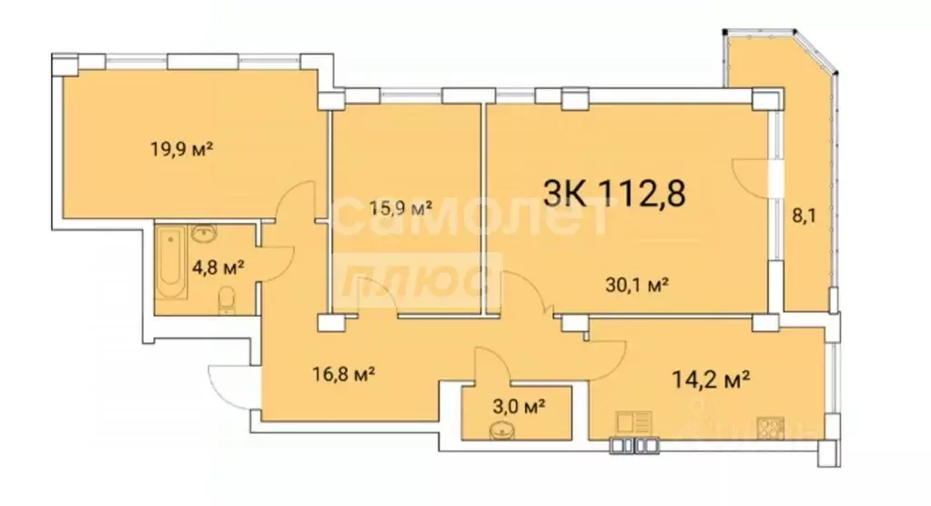 3-к кв. Липецкая область, Липецк ул. С.Ф. Балмочных, 26 (112.8 м) - Фото 2
