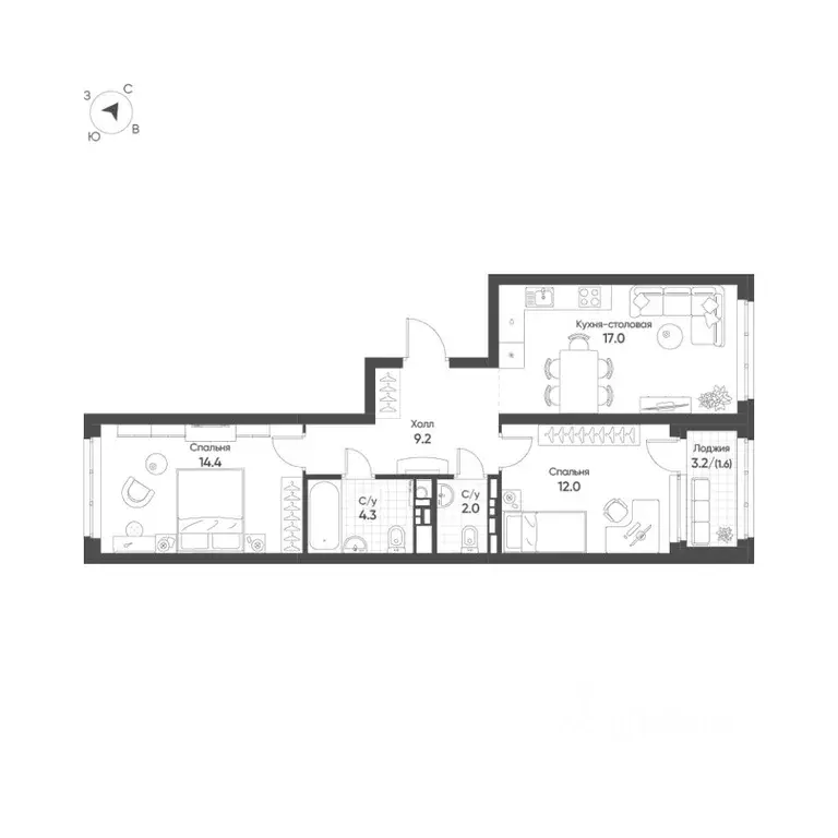 2-к кв. Свердловская область, Екатеринбург Солнечный жилрайон,  (60.5 ... - Фото 1