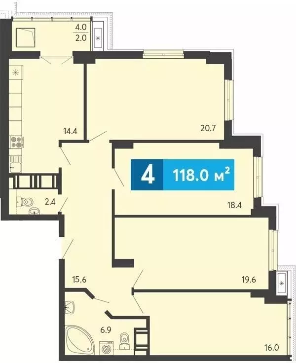 4-комнатная квартира: Засечное, Прибрежный бульвар, 2А (118 м) - Фото 0