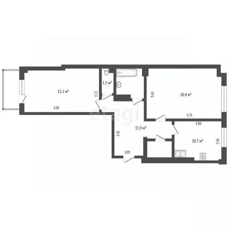 2-к кв. Калужская область, Калуга Аллейная ул., 12 (66.0 м) - Фото 1