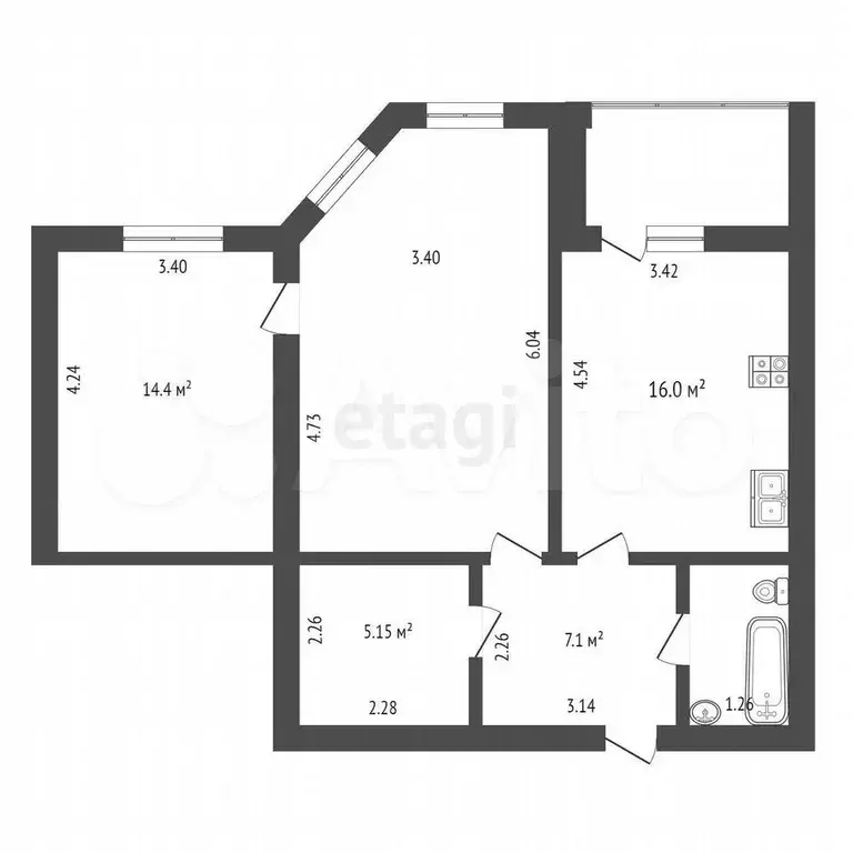 2-к. квартира, 63,6 м, 2/9 эт. - Фото 1