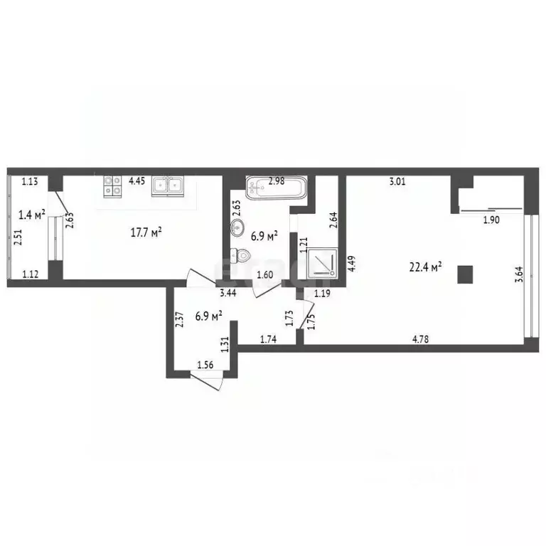 1-к кв. Севастополь ул. Челнокова, 29к1 (48.0 м) - Фото 2