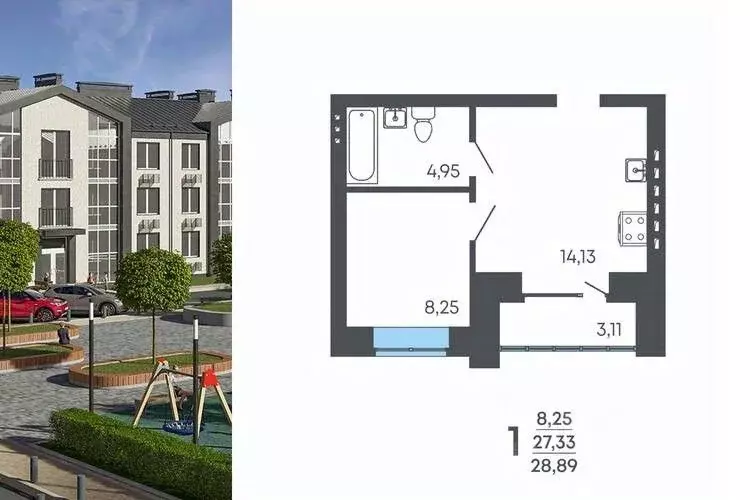 Студия Воронежская область, Семилуки Южный мкр, Славяноград жилой ... - Фото 0