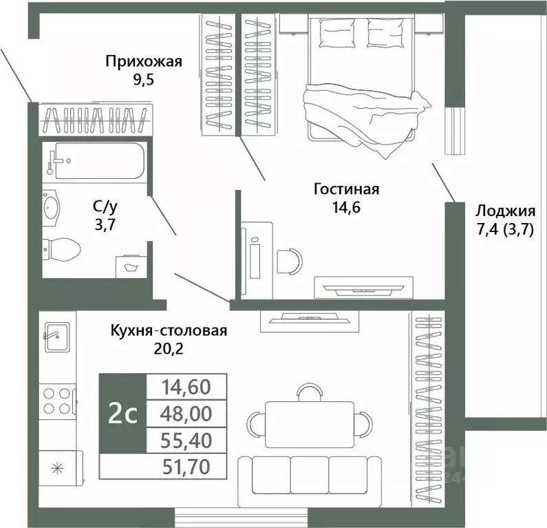 1-к кв. Кемеровская область, Кемерово 64-й мкр, Лучи жилой комплекс ... - Фото 2