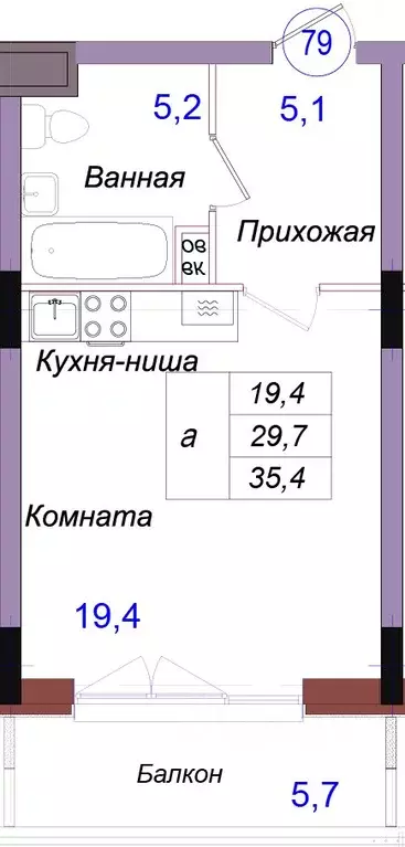 Студия Калининградская область, Светлогорск Балтийская ул. (35.4 м) - Фото 1