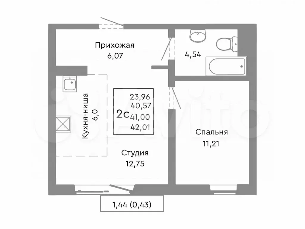 1-к. квартира, 41 м, 3/10 эт. - Фото 0