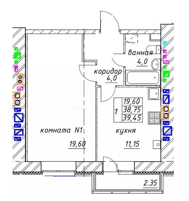 1-к. квартира, 39,5 м, 6/9 эт. - Фото 0