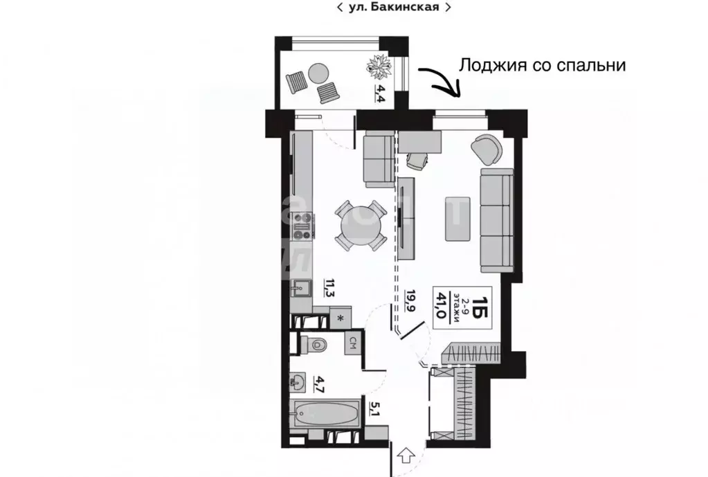 1-к кв. Волгоградская область, Волгоград Бакинская ул., 2А (42.4 м) - Фото 1