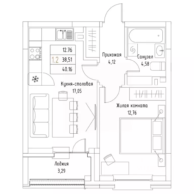 1-к кв. Татарстан, Казань Алтын Яр жилой комплекс (40.16 м) - Фото 1
