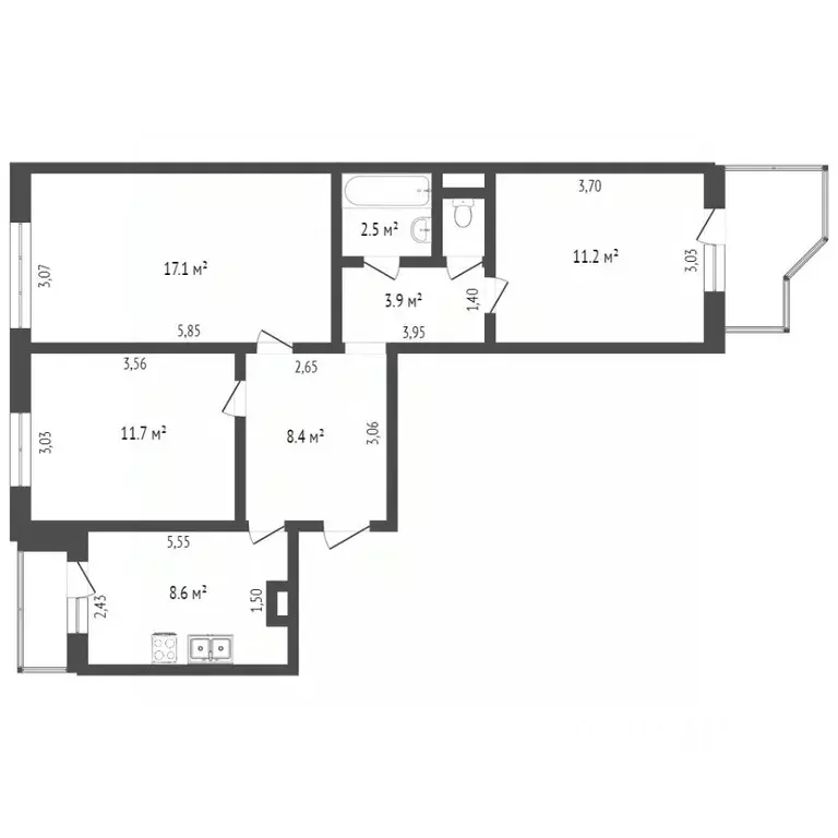 3-к кв. Костромская область, Кострома Давыдовский-2 мкр, 33 (64.6 м) - Фото 1