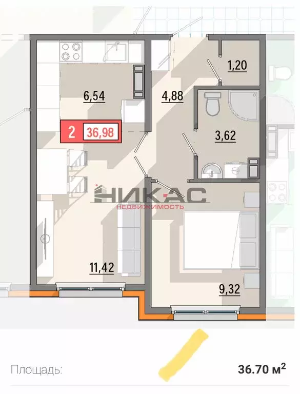 2-комнатная квартира: Ярославль, Шандорная улица, 14 (36.7 м) - Фото 0