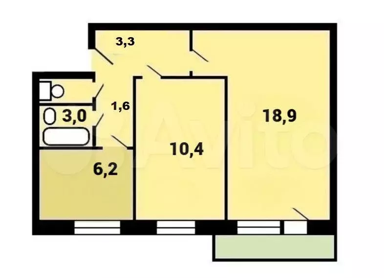 2-к. квартира, 44,5 м, 4/9 эт. - Фото 0