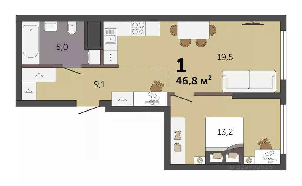1-к кв. Свердловская область, Екатеринбург Южный жилрайон,  (46.8 м) - Фото 2