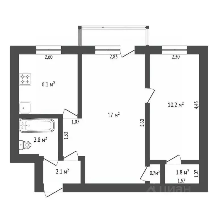 2-к кв. Амурская область, Благовещенск ул. Калинина, 38 (45.0 м) - Фото 1
