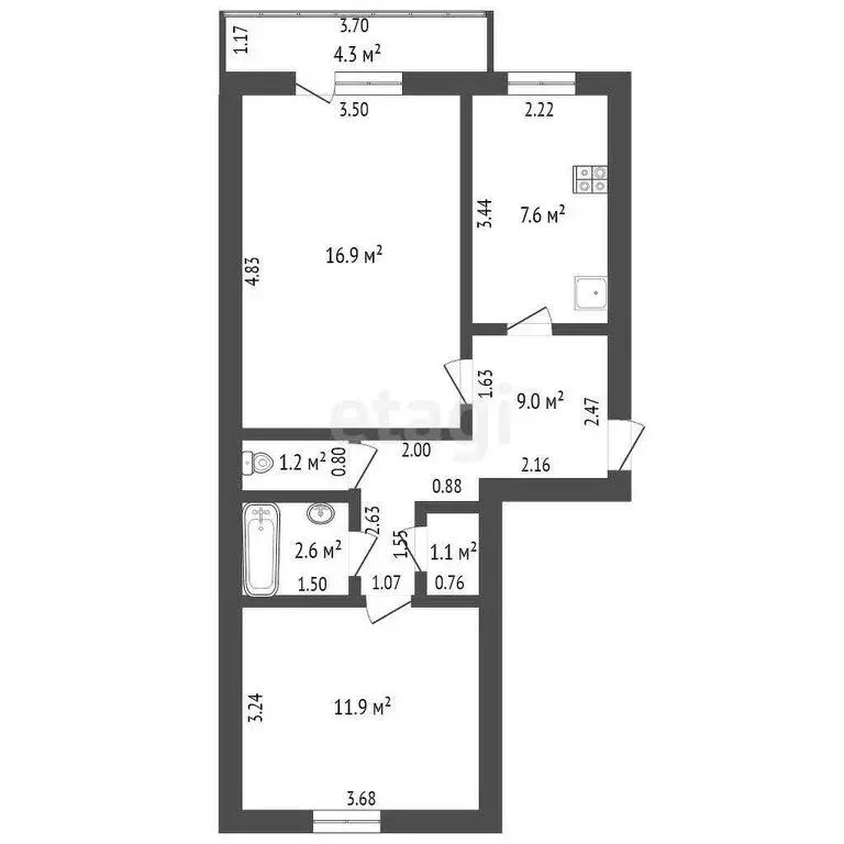 2-комнатная квартира: Ишим, улица Рокоссовского, 15 (50.3 м) - Фото 1