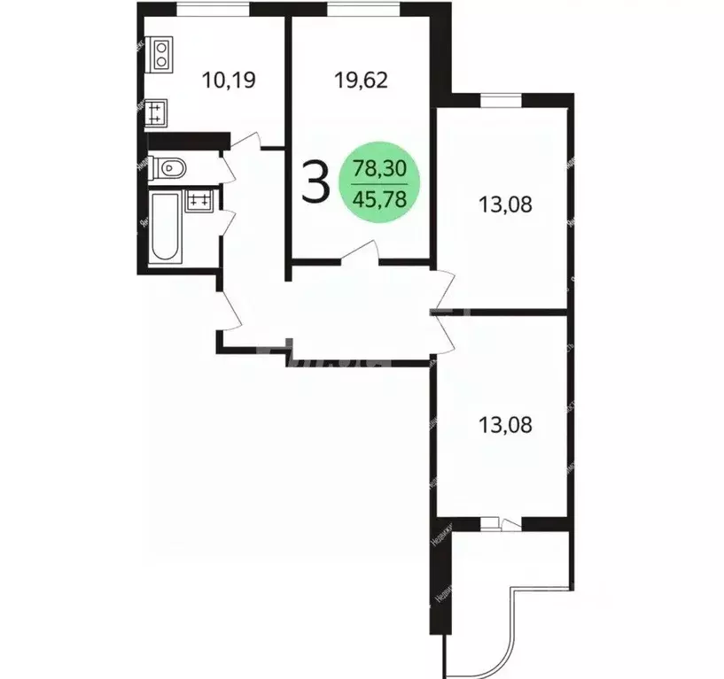 Квартира, 3 комнаты, 78.3 м - Фото 1