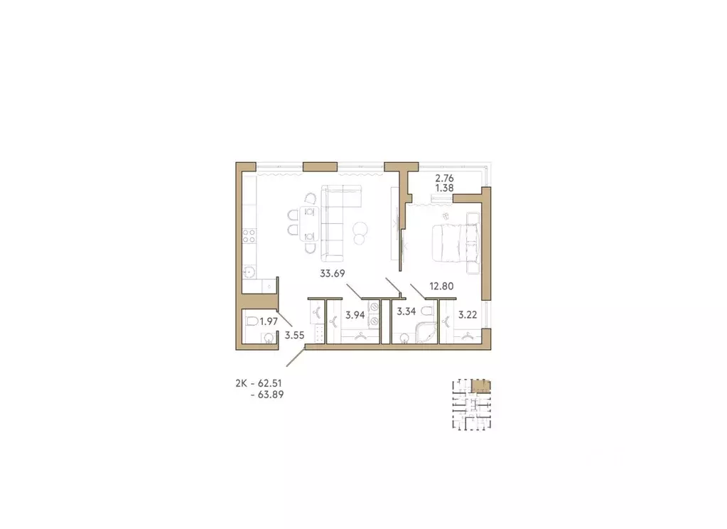 1-к кв. Пензенская область, Пенза Академия жилой комплекс (63.89 м) - Фото 1