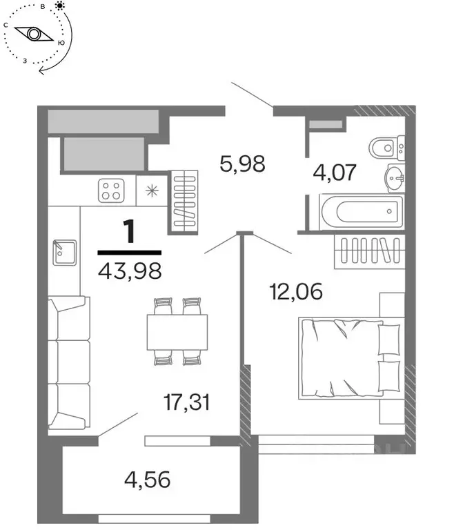 1-к кв. Рязанская область, Рязань Бирюзова Парк жилой комплекс (43.98 ... - Фото 1