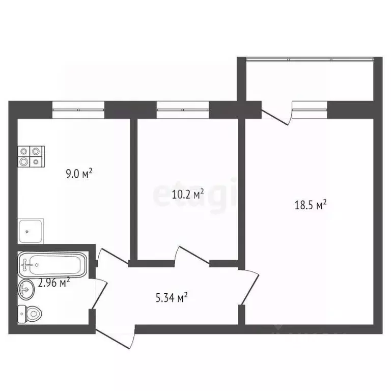 2-к кв. Вологодская область, Вологда Старое ш., 3Бк2 (47.8 м) - Фото 2