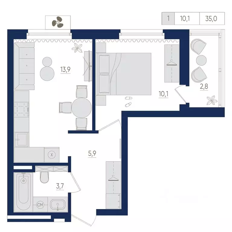 1-к кв. Башкортостан, Уфа ул. Евгения Столярова, 13 (35.0 м) - Фото 1