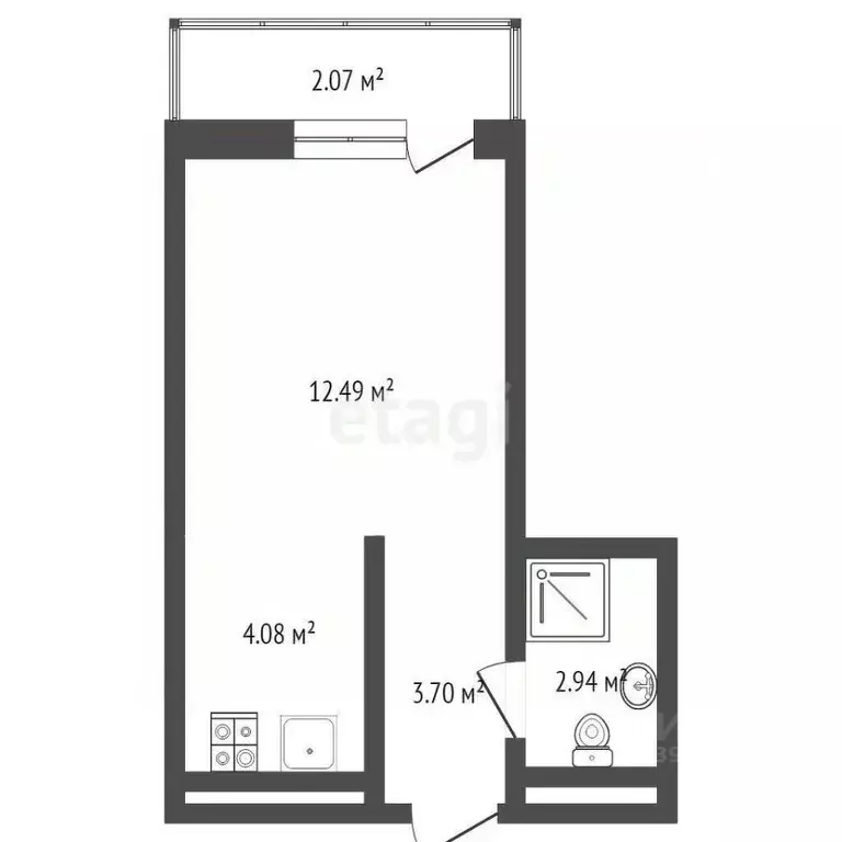 Студия Тюменская область, Тюмень ДОК мкр, ул. Воронинская, 47 (23.9 м) - Фото 1