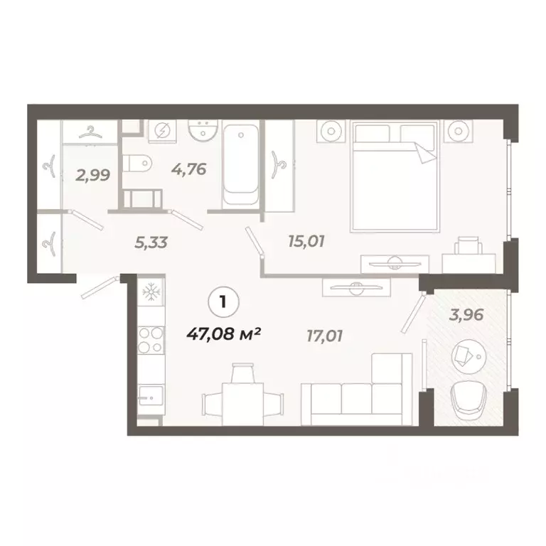 1-к кв. Санкт-Петербург ул. Коли Томчака, 21Д (47.08 м) - Фото 1