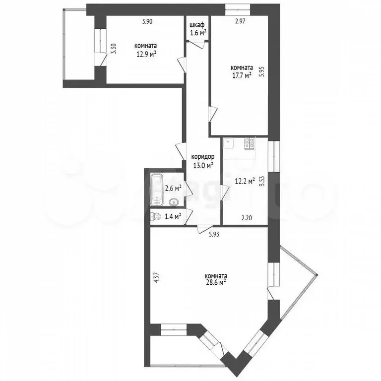3-к. квартира, 90 м, 3/6 эт. - Фото 0