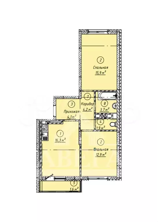 2-к. квартира, 61 м, 2/7 эт. - Фото 1