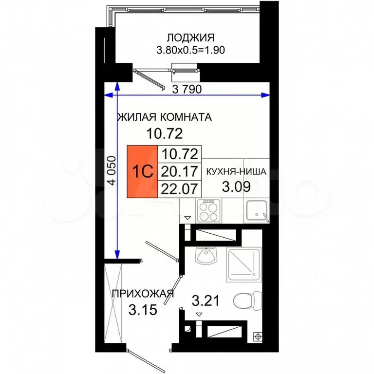 Квартира-студия, 22 м, 21/25 эт. - Фото 1