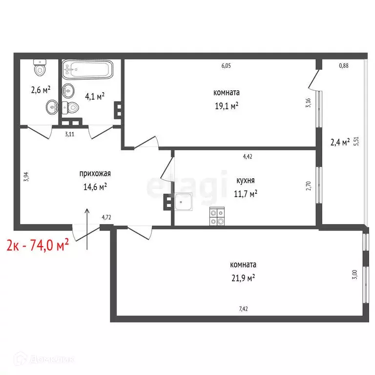 Продаётся 2-к квартира, 74 м - Фото 1