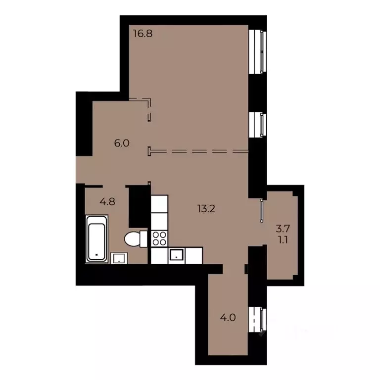 1-к кв. Омская область, Омск ул. 33-я Северная, 46 (45.44 м) - Фото 1