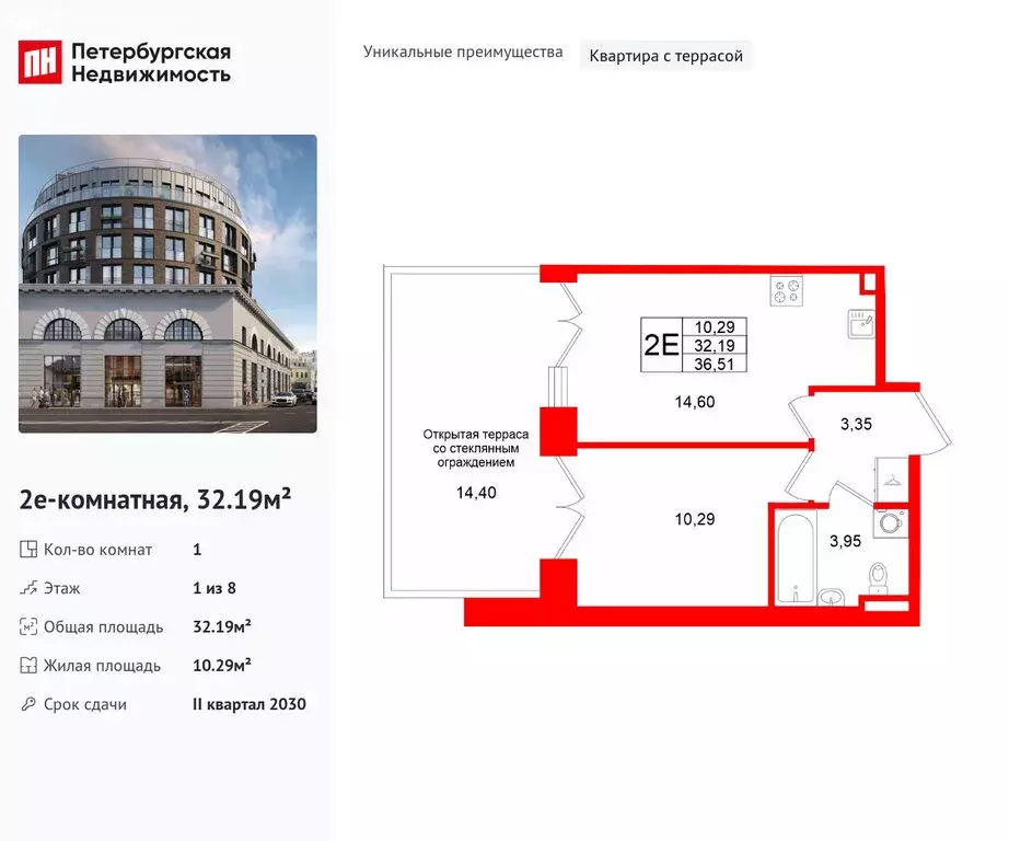 1-комнатная квартира: Санкт-Петербург, Кожевенная линия, 1-3с3 (32.19 ... - Фото 1